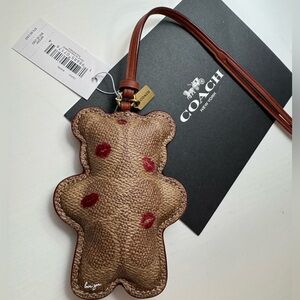 Coach customized puffy signature canvas bear with lip-print bag charm keychain